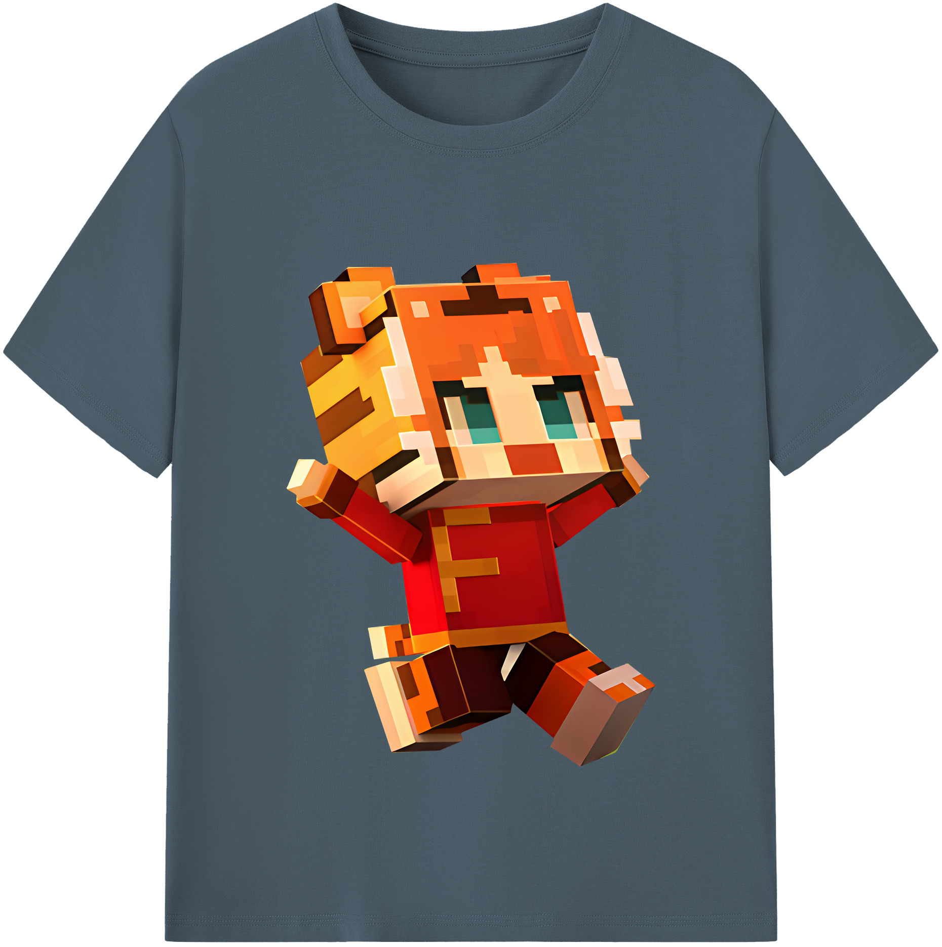 （画像用） マインクラフト ブロックの世界 Minecraft MC Block world 綿100％半袖Tシャツ（フロントプリント）